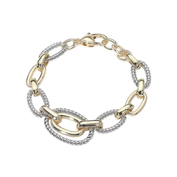 Tigerstars Two Tone Textured Oval Chain Link Bracelet - Picture 1 of 1
